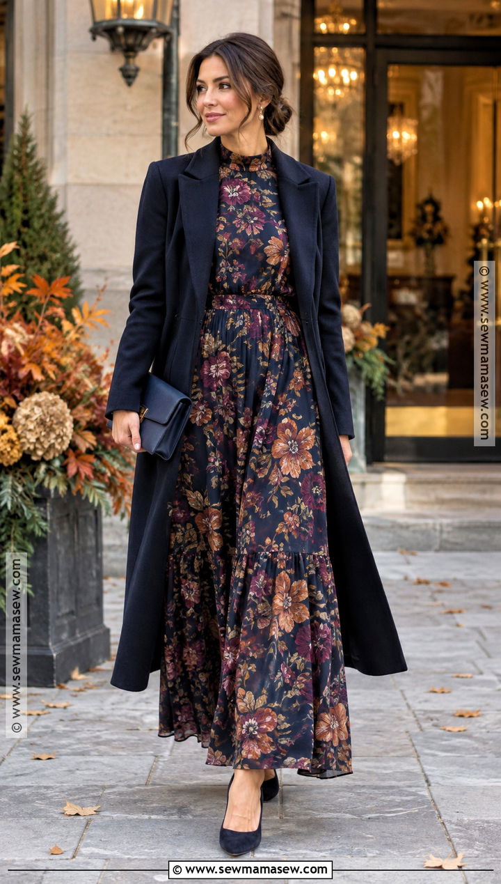 Dark Floral Maxi Wedding Guest Dress - 15 November Guest Wedding Dress Ideas