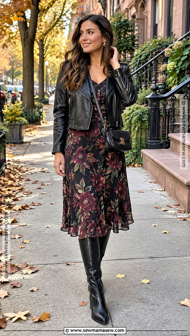 Dark Floral Midi Dress Autumn Evening Outfit - 15 Autumn Evening Outfits 2026