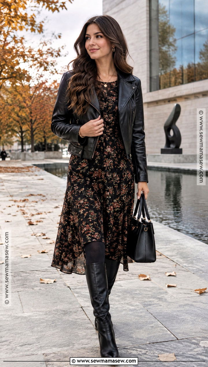 Dark Floral Midi Dress Autumn Outfit - 25 Autumn Outfits 2026 Women Trends