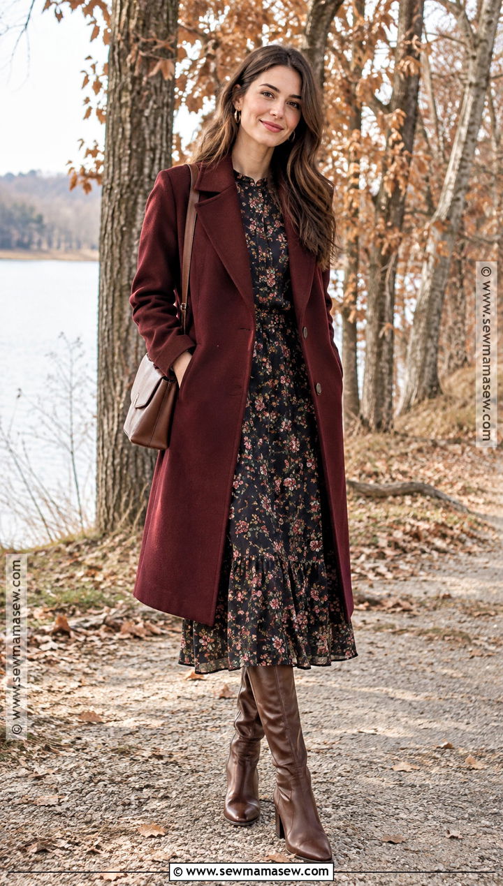 Dark Floral Midi Dress Engagement Photo Outfit - 15 november engagement photos outfits