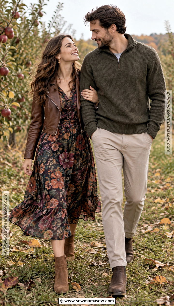 Dark Floral Midi Dress Engagement Shoot Outfit - 15 engagement shoot fall outfits