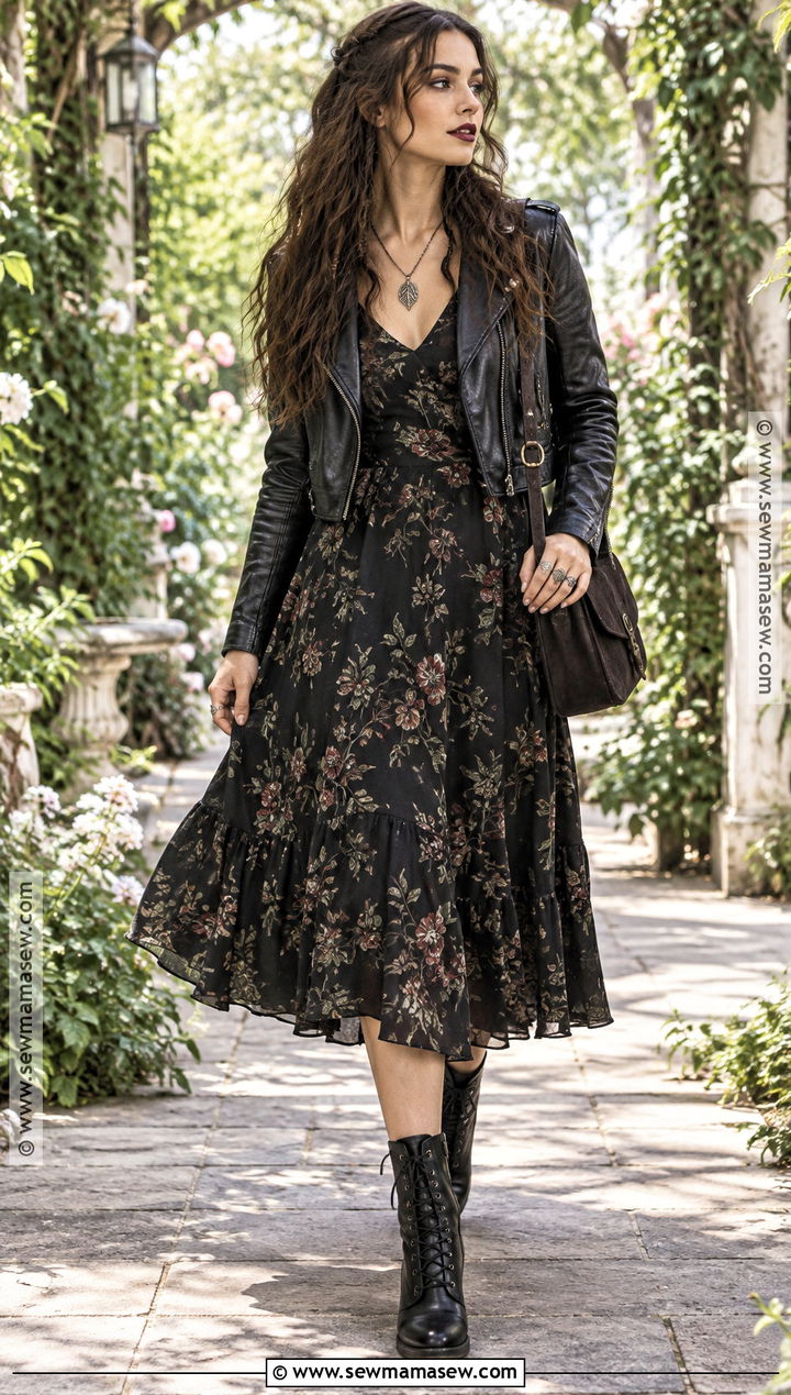 Dark Floral Midi Dress Witch Outfit - 30 witch outfits aesthetic