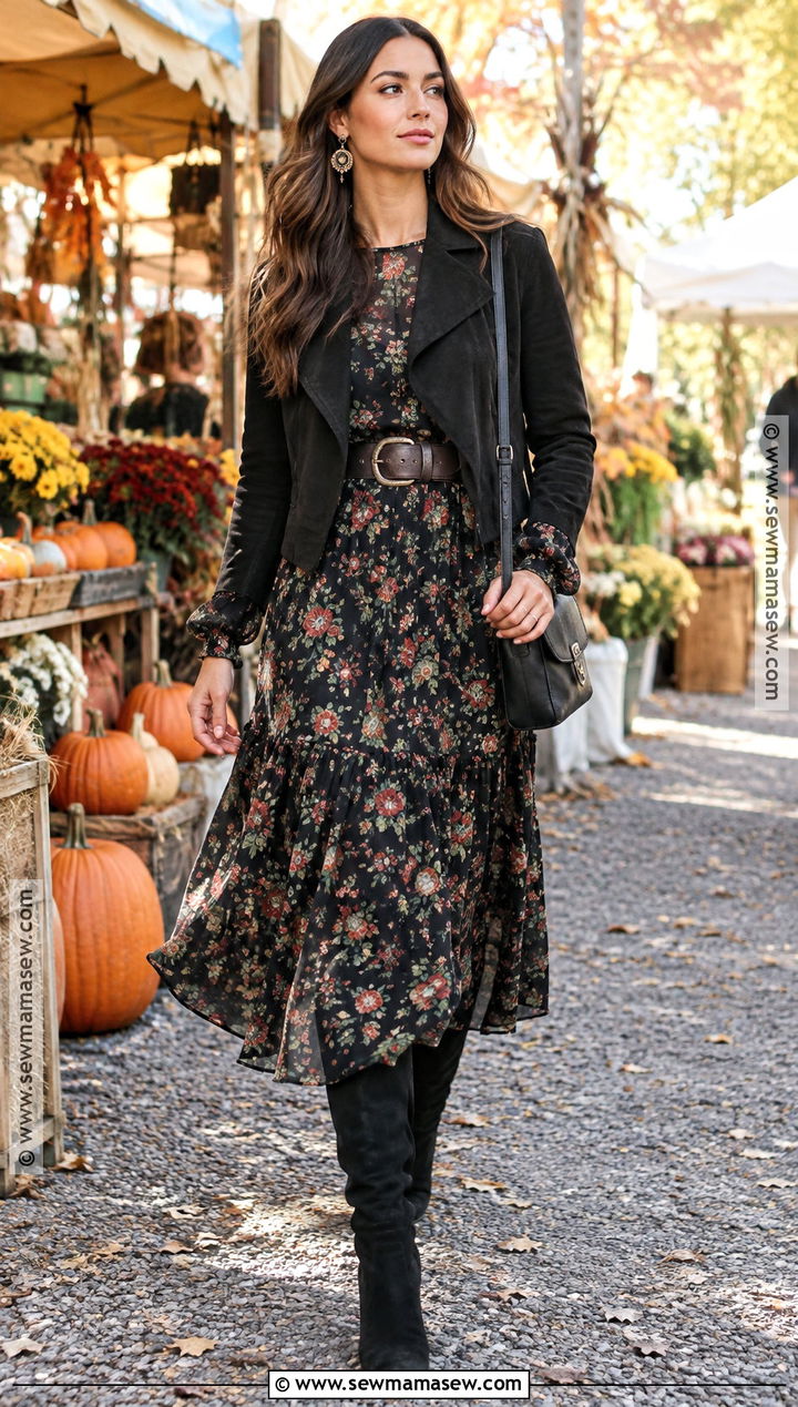 Dark Floral Midi Dress Witchy Fall Outfit - 25 witchy fall outfits