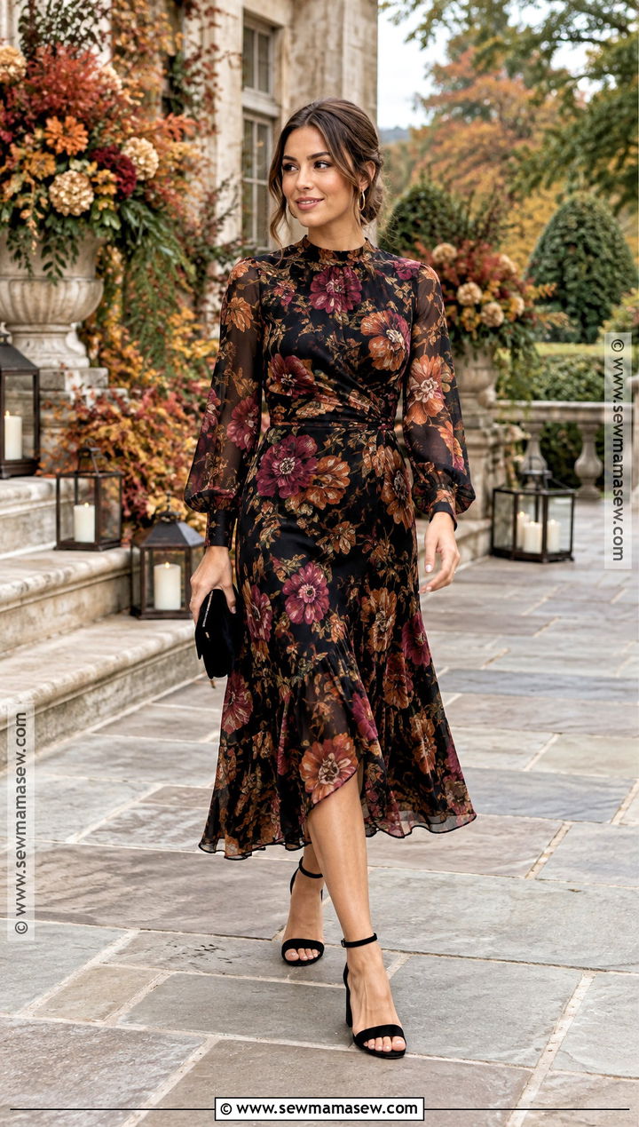 Dark Floral October Wedding Guest Dress - 25 october wedding guest dress ideas