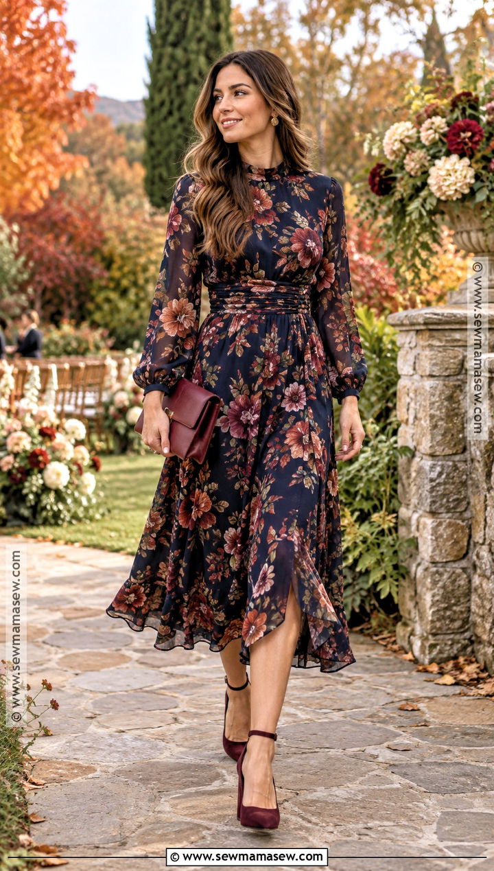 Dark Floral October Wedding Guest Dress - 15 Dresses For October Wedding Guest