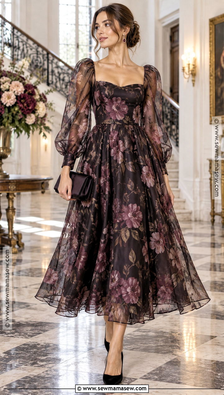 Dark Floral Organza Formal Fall Dress - 20 formal fall dresses