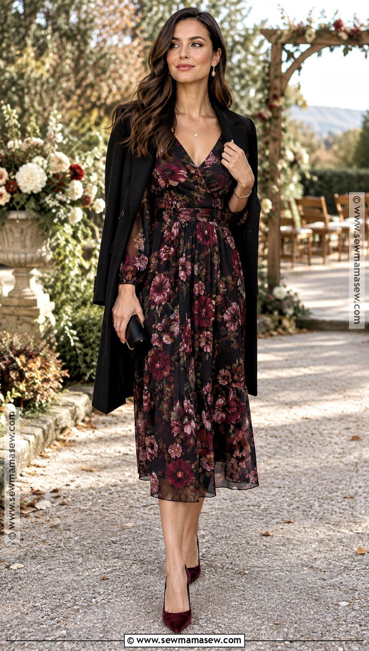 Dark Floral Wedding Guest Outfit - 15 wedding guest looks autumn