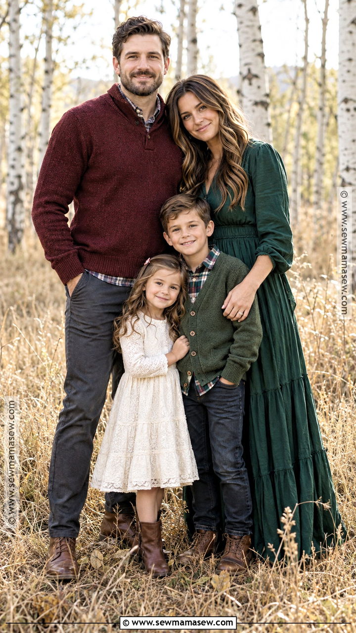 Dark Green And Burgundy Family Photo Outfit - 20 fall family pictures outfits green