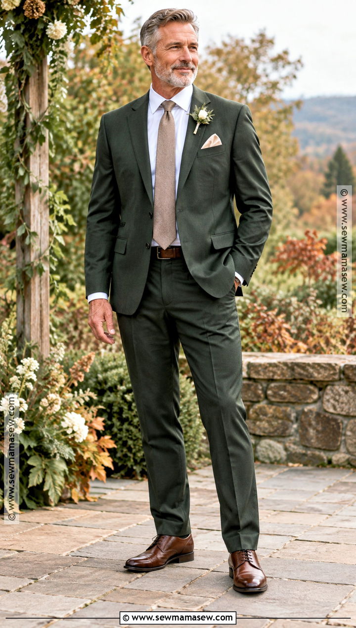 Dark Green Father Of The Bride Suit With Brown Shoes - 15 Father Of The Bride Attire Fall Wedding Ideas