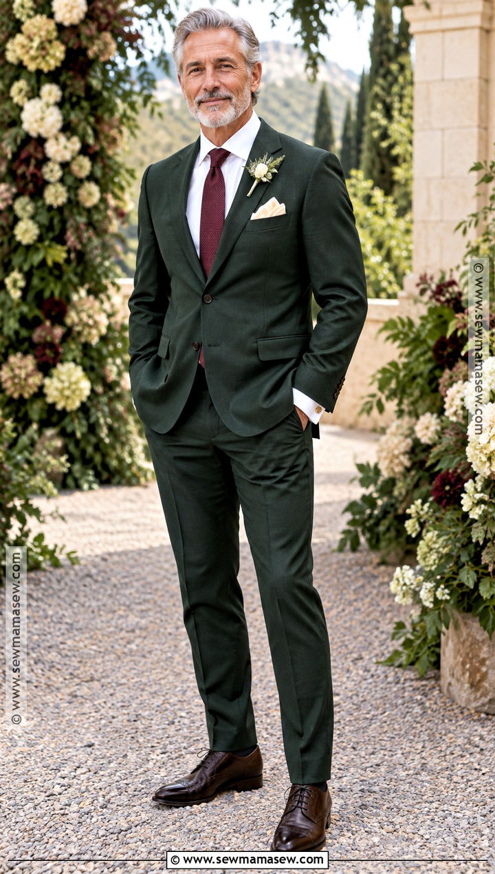 Dark Green Father Of The Bride Suit - 15 Fall Wedding Father Of The Bride Outfit Ideas