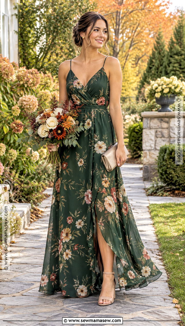 Dark Green Floral Bridesmaid Dress - 15 October Bridesmaid Dresses Green