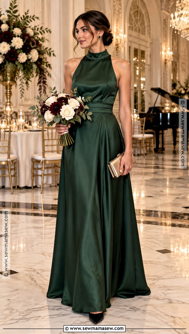 Dark Green High Neck Bridesmaid Dress - 15 Green Bridesmaid Dresses Fall