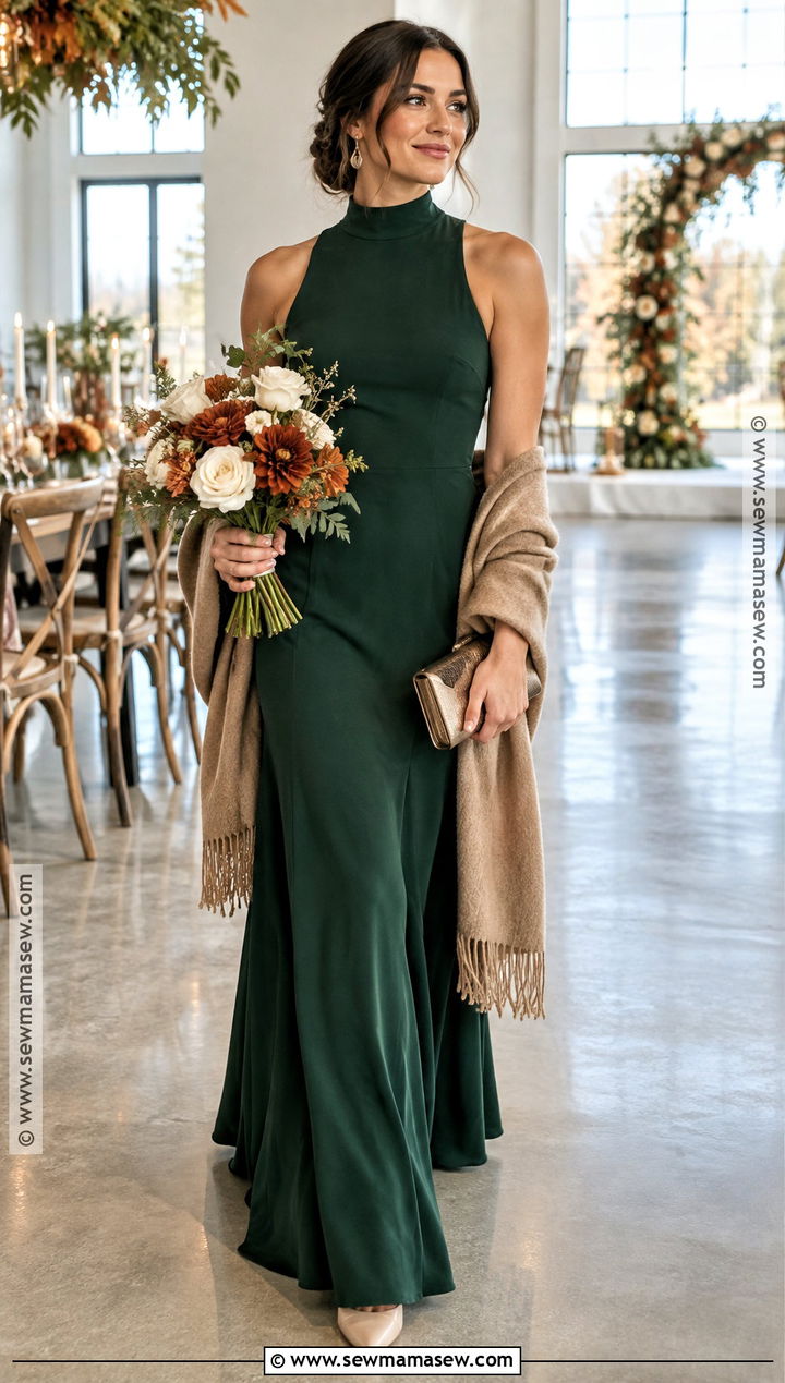 Dark Green High Neck Crepe Bridesmaid Dress - 20 dark green bridesmaid dresses fall
