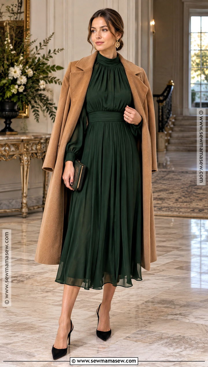 Dark Green High Neck November Wedding Guest Dress - 25 november wedding guest dress ideas