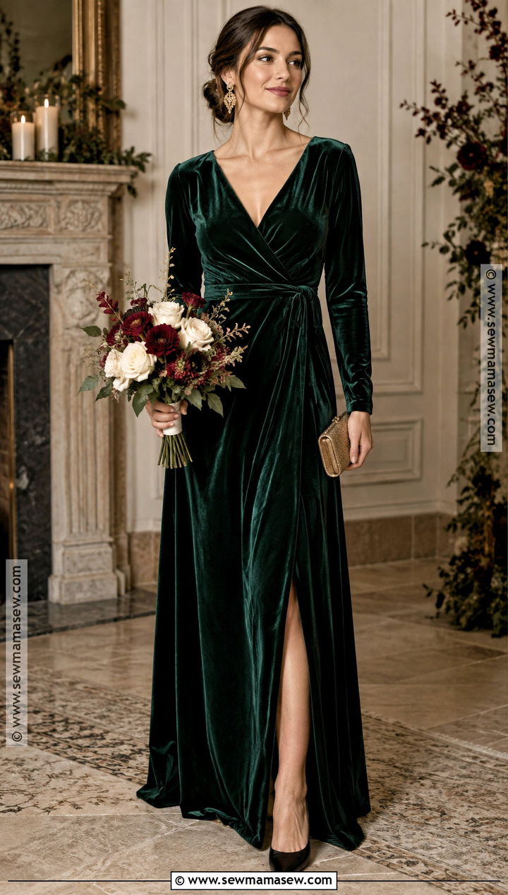 Dark Green Long Sleeve Velvet Bridesmaid Dress - 20 dark green bridesmaid dresses fall