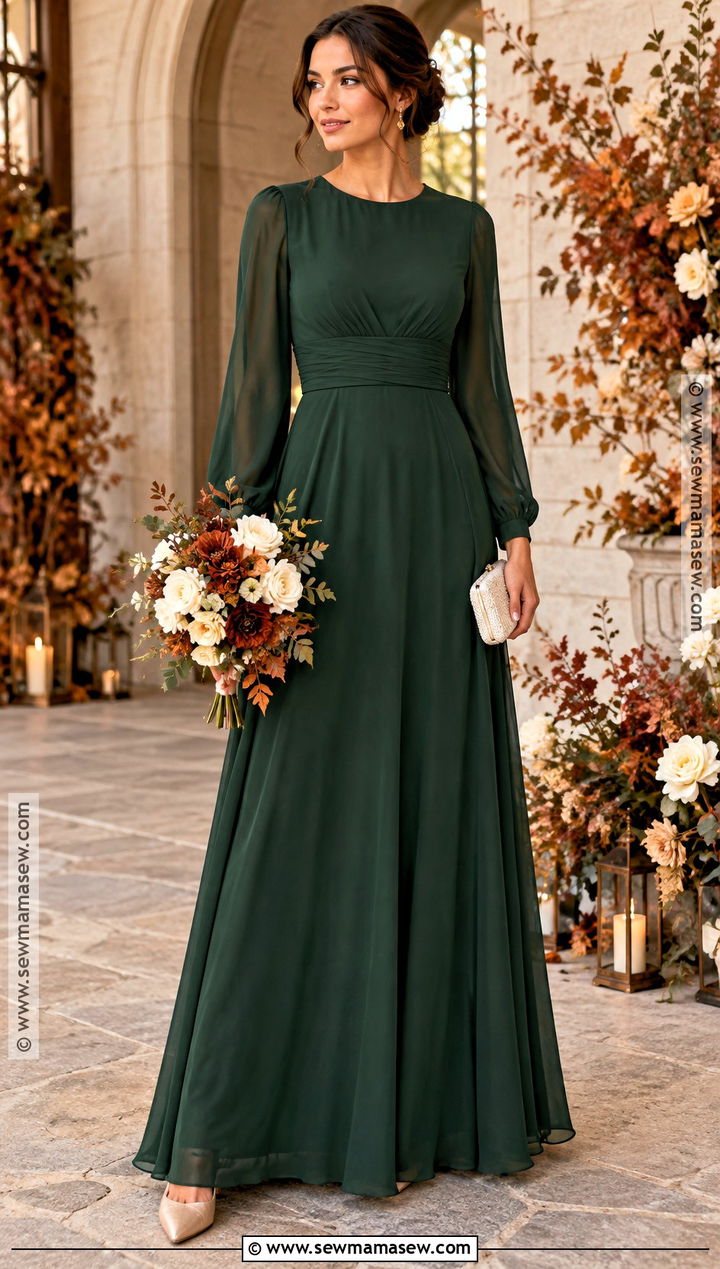 Dark Green Modest Long Sleeve Bridesmaid Dress - 20 dark green bridesmaid dresses fall