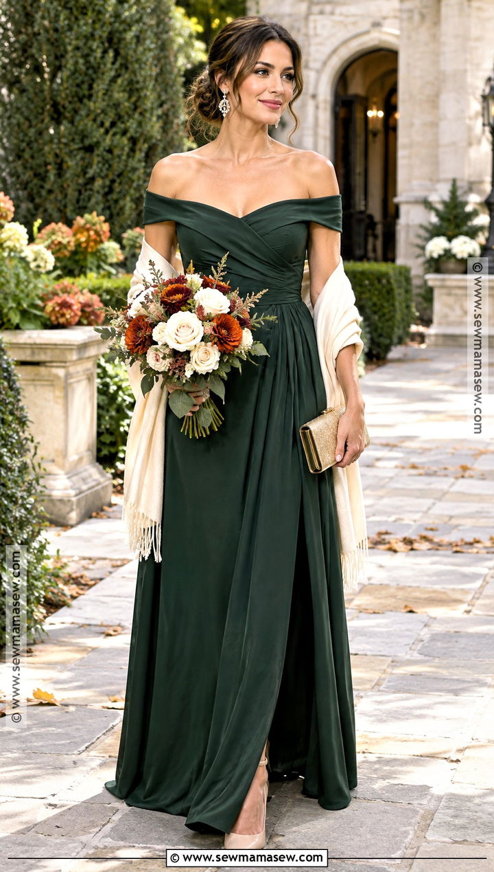 Dark Green Off the Shoulder Bridesmaid Dress - 20 dark green bridesmaid dresses fall