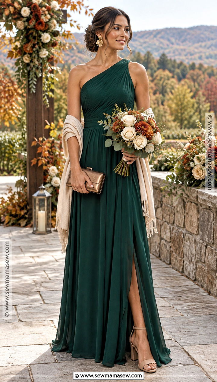 Dark Green One Shoulder Bridesmaid Dress - 20 dark green bridesmaid dresses fall