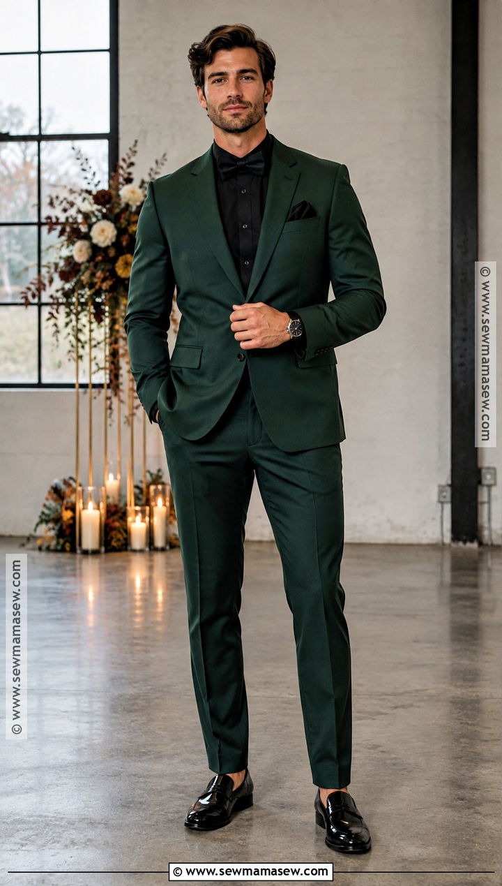Dark Green Suit With Black Shirt - 15 fall wedding tux groom attire green ideas