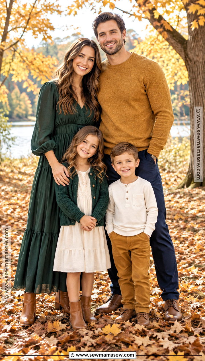 Dark Green and Mustard Family Photo Outfits - 15 fall green family pictures outfits