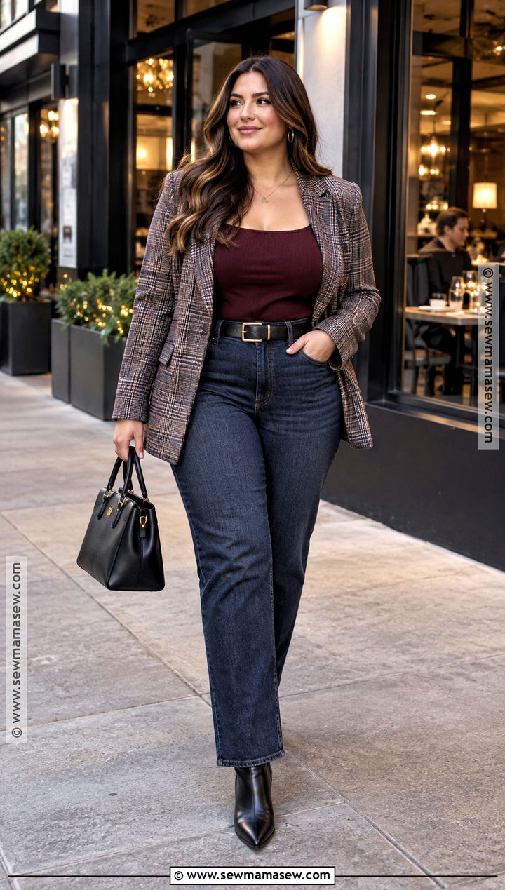 Dark Jeans And Blazer Fall Dinner Outfit - 20 dinner date fall outfit ideas