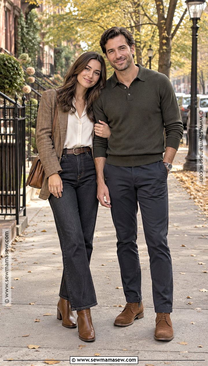 Dark Jeans And Blazer Fall Engagement Photo Outfit - 15 fall outfits engagement photos