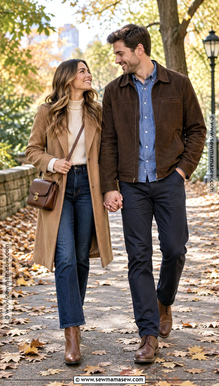 Dark Jeans And Camel Coat Engagement Photo Outfit - 15 engagement photos outfits october