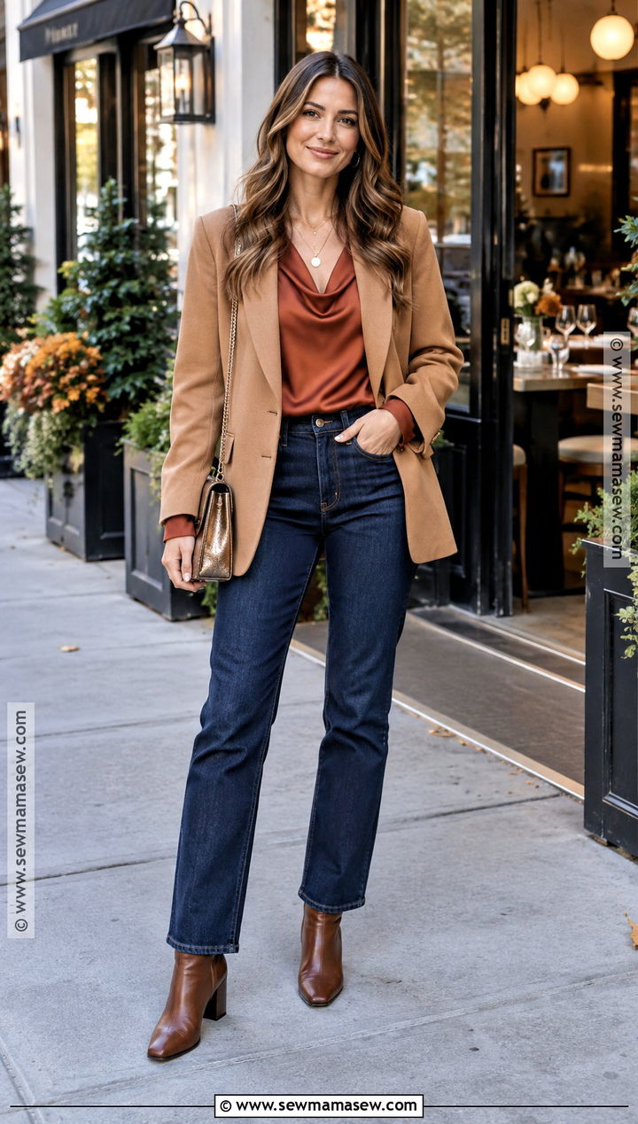 Dark Jeans And Statement Blouse Birthday Outfit - 15 fall birthday outfit ideas for women