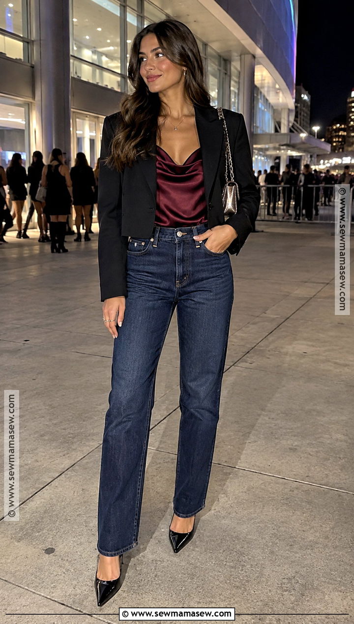 Dark Jeans And Statement Top Autumn Night Out Outfit - 25 autumn night out outfit ideas