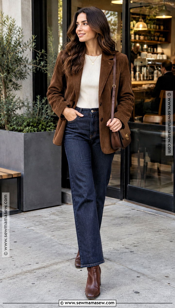 Dark Jeans And Suede Blazer Fall Date Night Outfit - 30 fall date night outfit ideas
