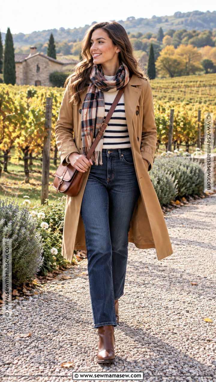 Dark Jeans And Trench Coat Winery Outfit - 15 outfit ideas for winery in fall