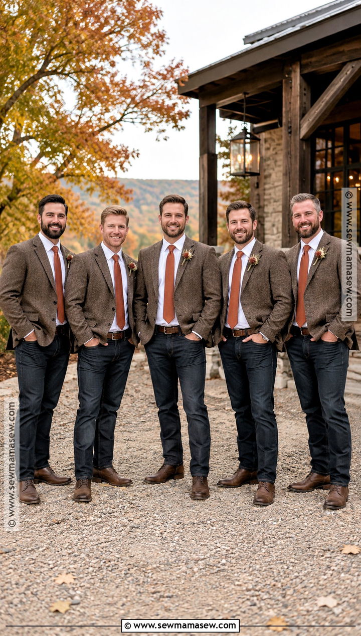 Dark Jeans And Tweed Jacket Groomsmen Attire - 15 groomsmen attire rustic fall ideas