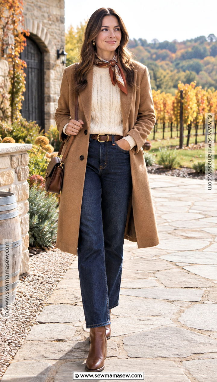 Dark Jeans Winery Outfit With Cream Sweater - 25 fall winery outfits
