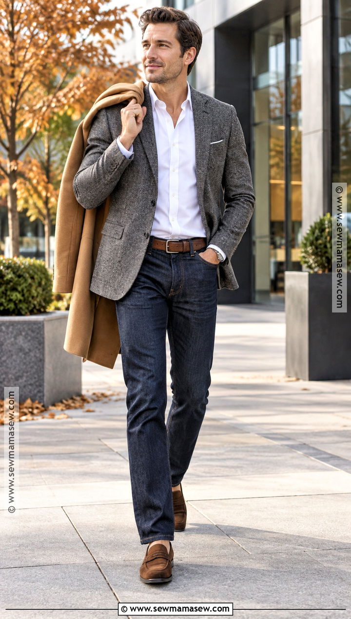 Dark Jeans With Oxford Shirt And Sport Coat - 15 men fall outfits business casual