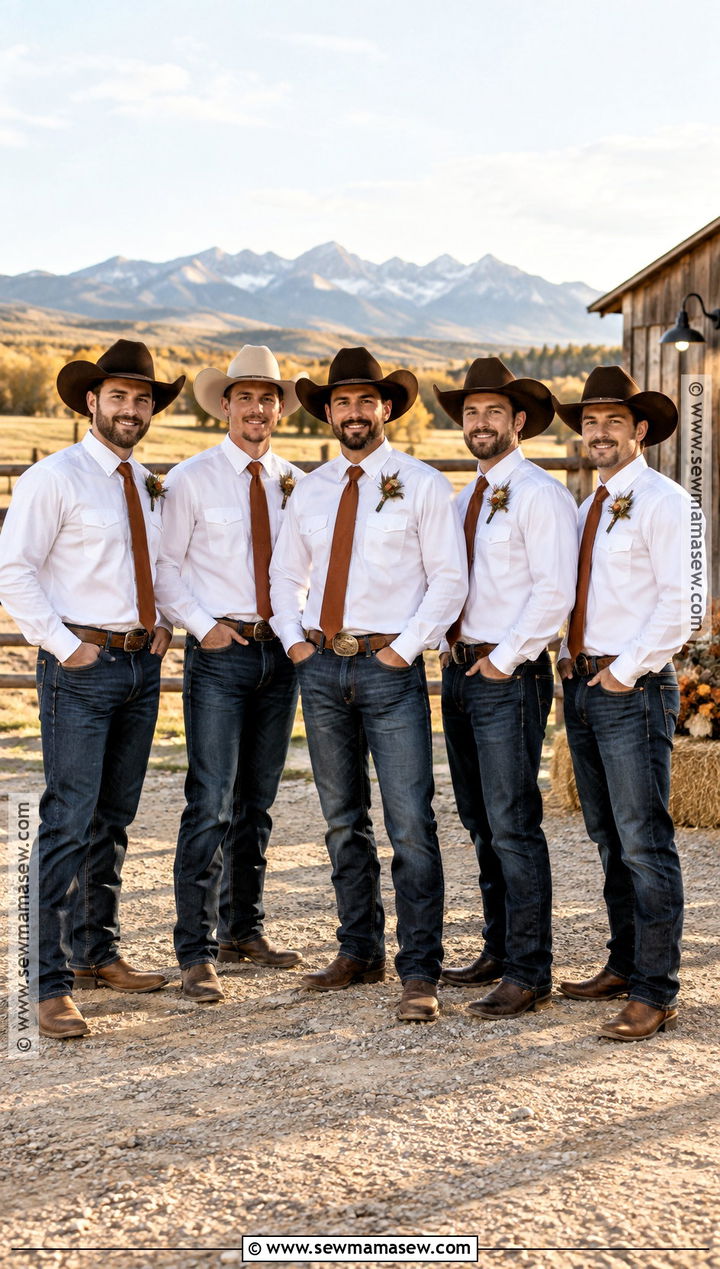 Dark Jeans With Pearl Snap Shirts - 15 fall wedding groomsmen attire western ideas