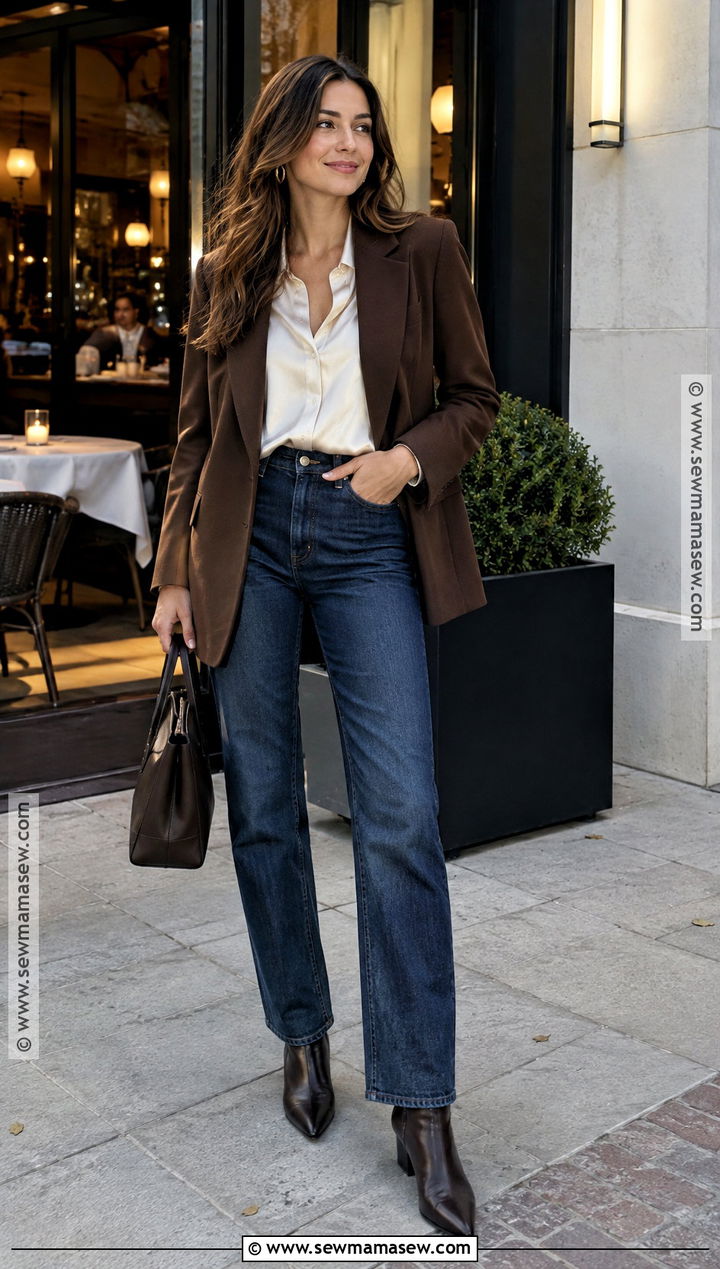 Dark Jeans and Blazer Autumn Dinner Outfit - 25 autumn dinner outfit ideas