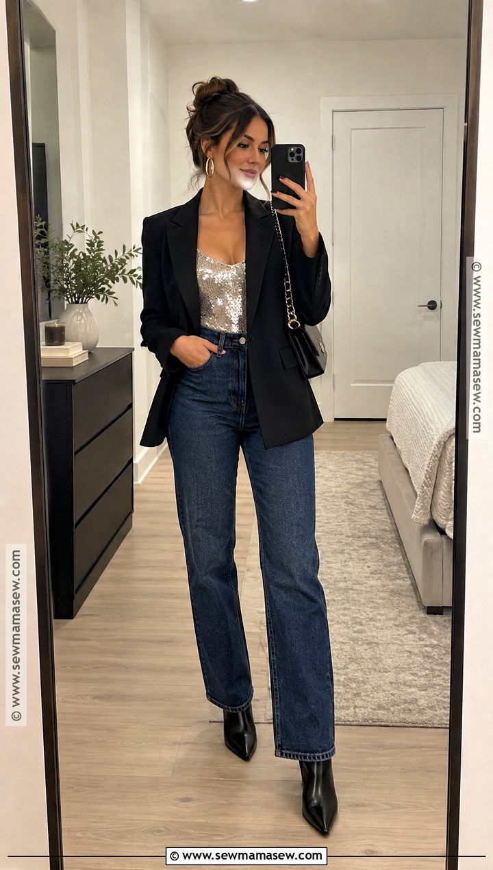 Dark Jeans and Embellished Top Birthday Outfit - 20 Birthday Fall Outfits