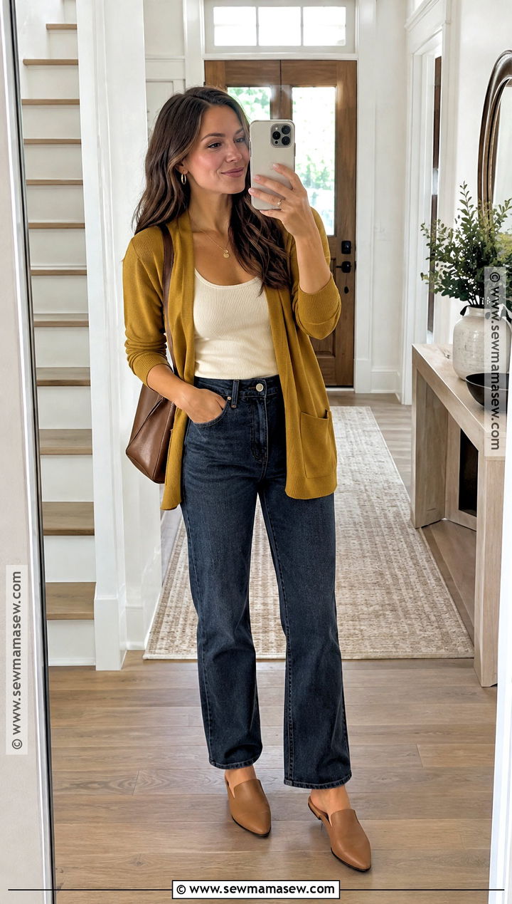 Dark Jeans and Lightweight Cardigan Thanksgiving Outfit - 15 thanksgiving outfit for warm weather ideas