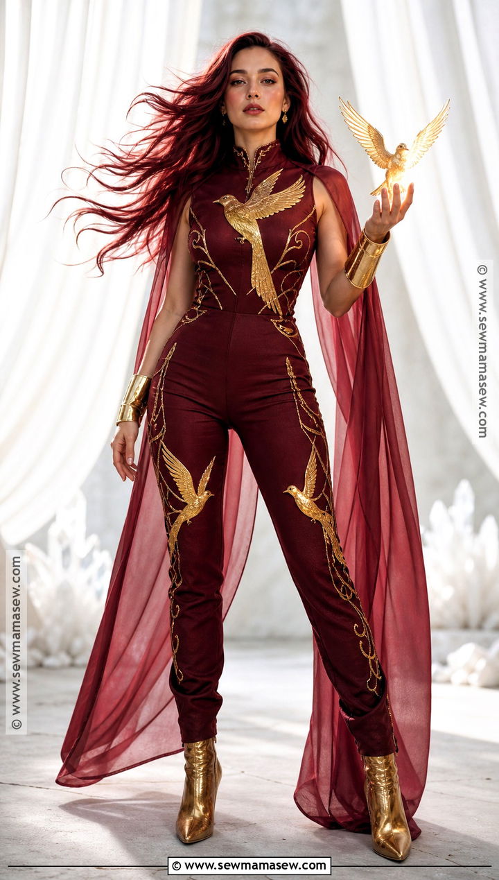 Dark Phoenix Costume With Gold Details - 30 dark red hair halloween costumes