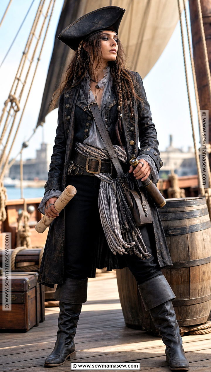Dark Pirate Captain Costume With Long Coat - 35 dark halloween costumes