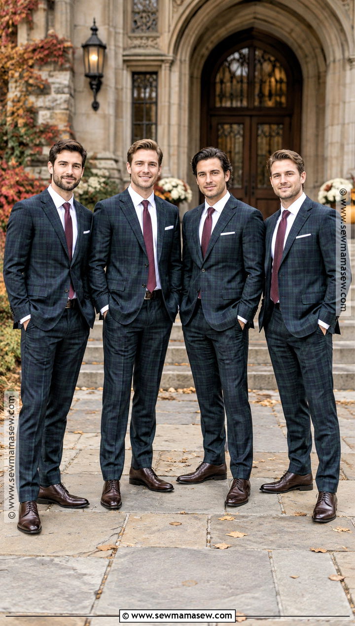 Dark Plaid Suit Groomsmen Attire - 25 fall wedding groomsmen attire ideas