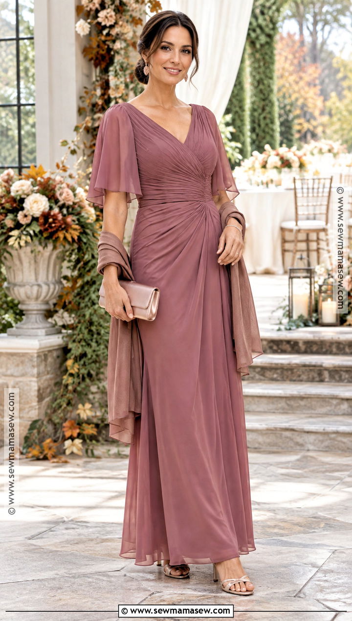 Dark Rose Crepe Mother Of The Bride Dress - 15 Fall Mother Of Bride Dresses