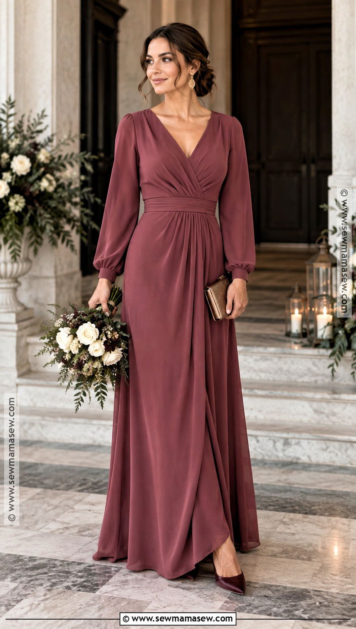 Dark Rose Long Sleeve Bridesmaid Dress - 15 Fall Pink Wedding Bridesmaid Dresses