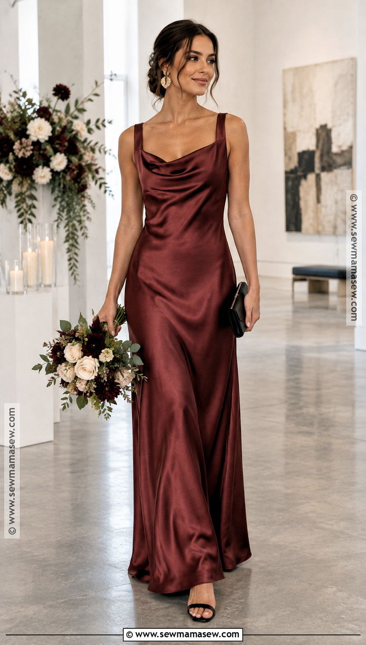 Dark Rose Satin Slip Fall Bridesmaid Dress - 15 pink fall bridesmaid dresses