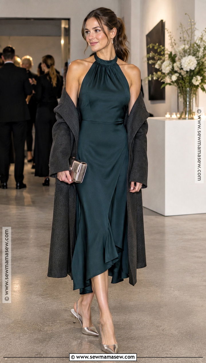 Dark Teal Halter Cocktail Dress - 25 fall cocktail dress ideas