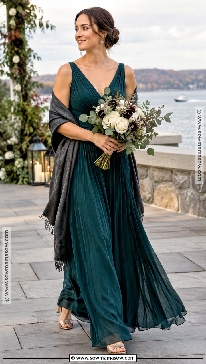 Dark Teal Pleated Bridesmaid Dress - 15 Dark Fall Bridesmaid Dresses
