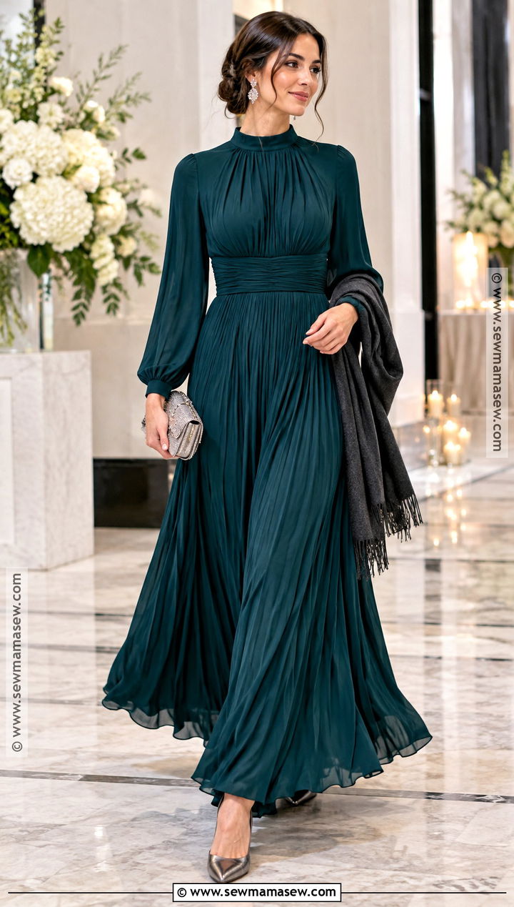 Dark Teal Pleated Maxi Dress - 15 fall wedding different color dresses