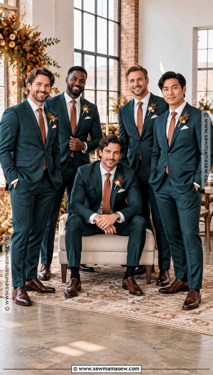 Dark Teal Suit Groomsmen Attire - 15 fall color groomsmen attire ideas