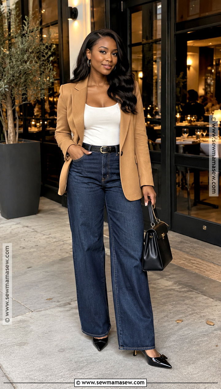 Dark Wash Jeans And Blazer Dinner Outfit - 15 date night outfit fall dinner ideas for black women
