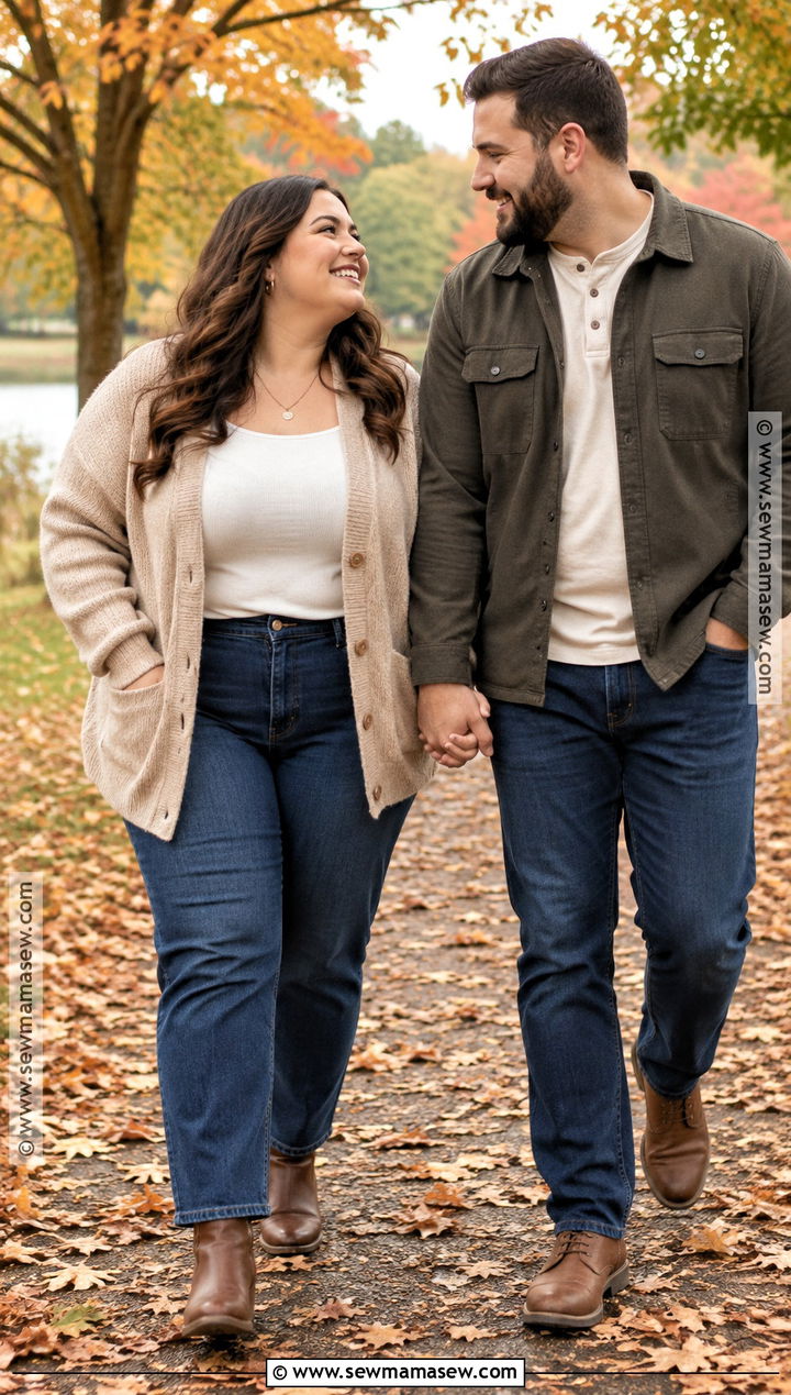 Dark Wash Jeans And Cardigan Engagement Photo Outfit - 20 plus size engagement photos outfits fall